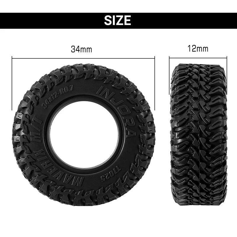 INJORA 0.7" 34*12mm MAVERIX M/T Tires For 1/30 SCX30 (T7025) (4)
