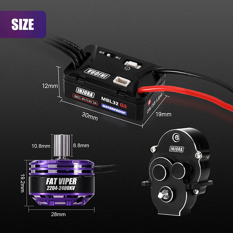 INJORA MBL32 G2 Waterproof Brushless ESC & 2204 Fat Viper Motor for 1/18 TRX4M