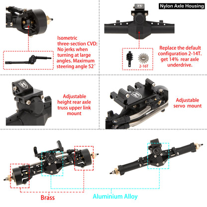 MEUS Racing Plastic Nylon Isokinetic 3-Section CVD Front Rear Axles Maximum Steering Angle 52° +5MM for SCX24